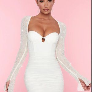 Oh Polly St. Germain Embellished Long Sleeve Mini Dress in White - US Size 2